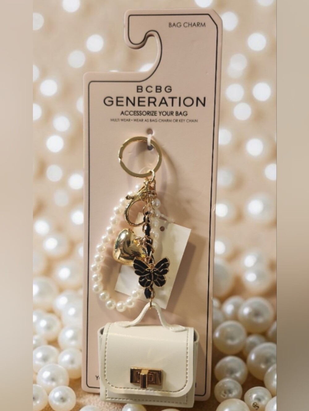 BCBGeneration Pearl Butterfly Keychain Bag Charm NEW